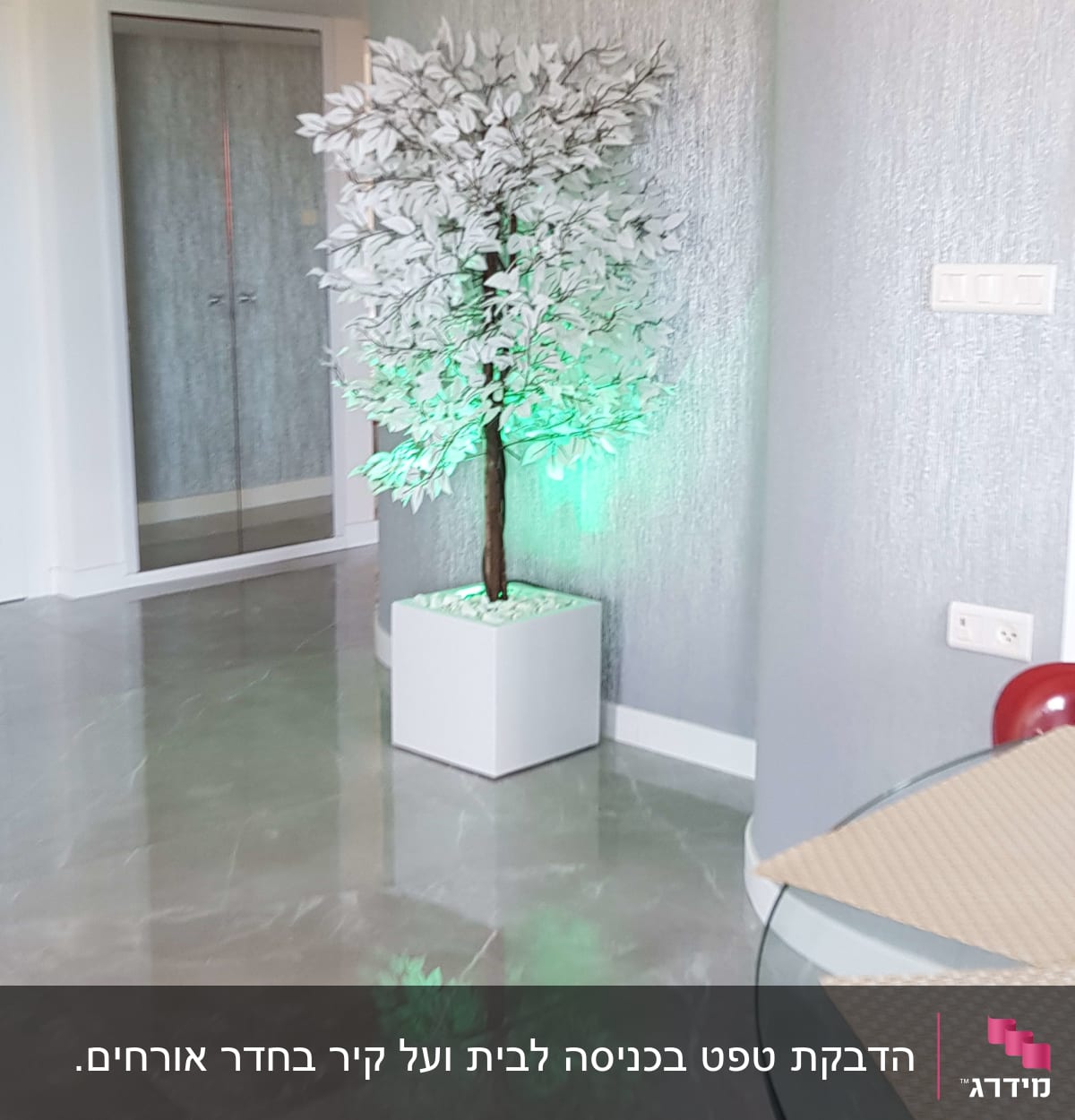 קיר עם טפט אפור ומרקם עדין